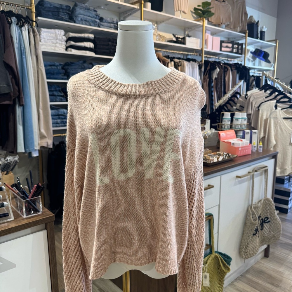Z Supply Pink Sweater with 'LOVE' Design